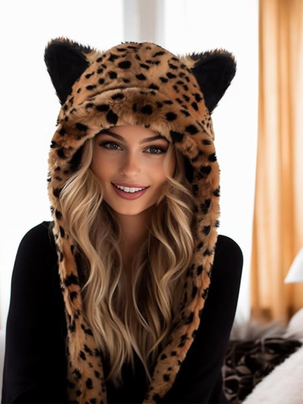 Plush Novelty Animal Hat 3-in-1 Faux Fur Hood